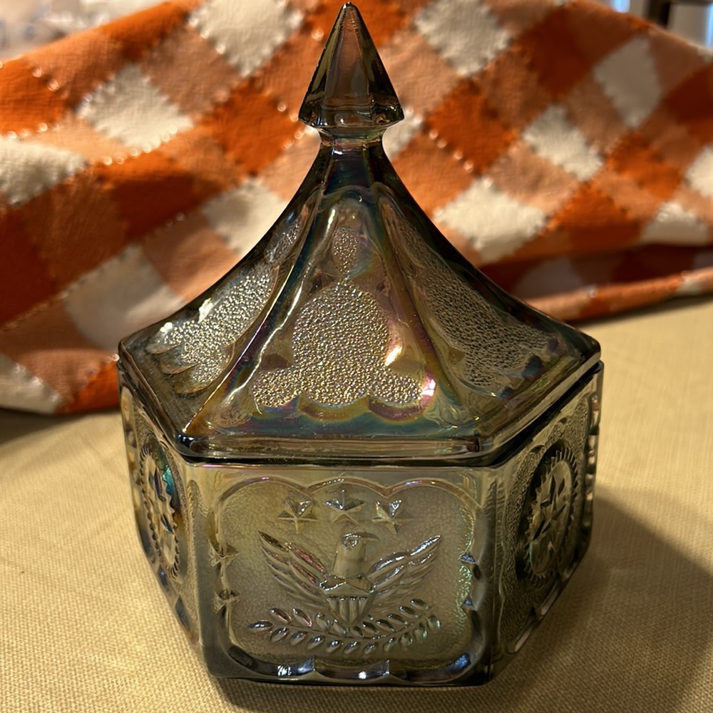 Fenton Carnival Glass Green Antique Candy Dish - Picture 2 of 9